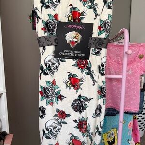 Ed Hardy Black and Red Skull and Rose Throw